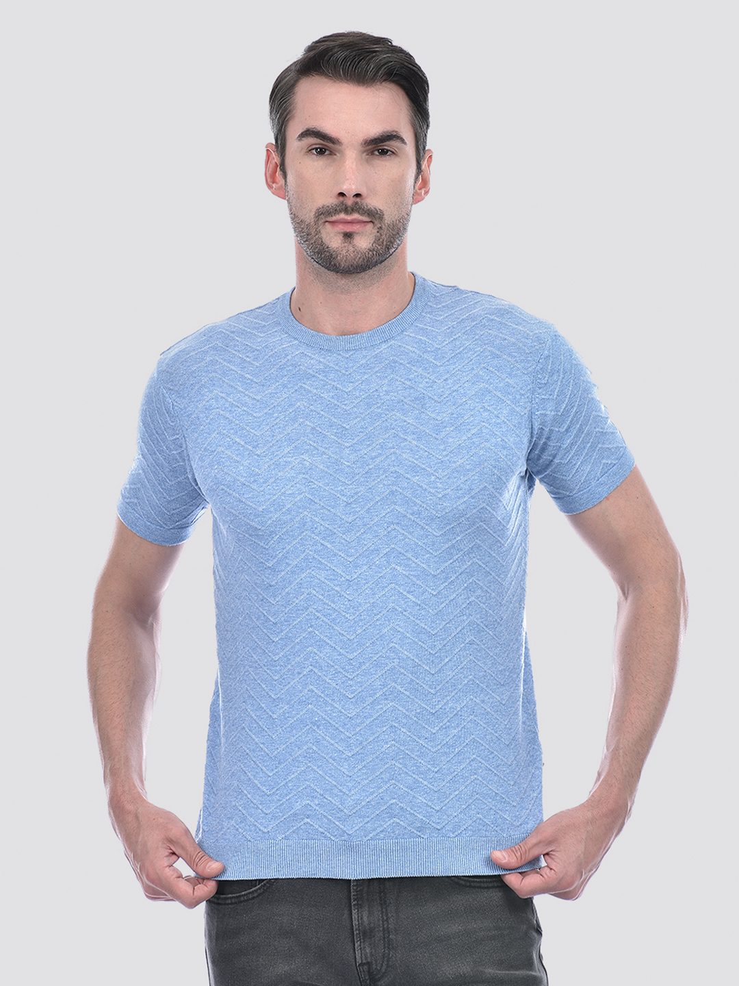 Numero Uno Men Textured Blue T-Shirt